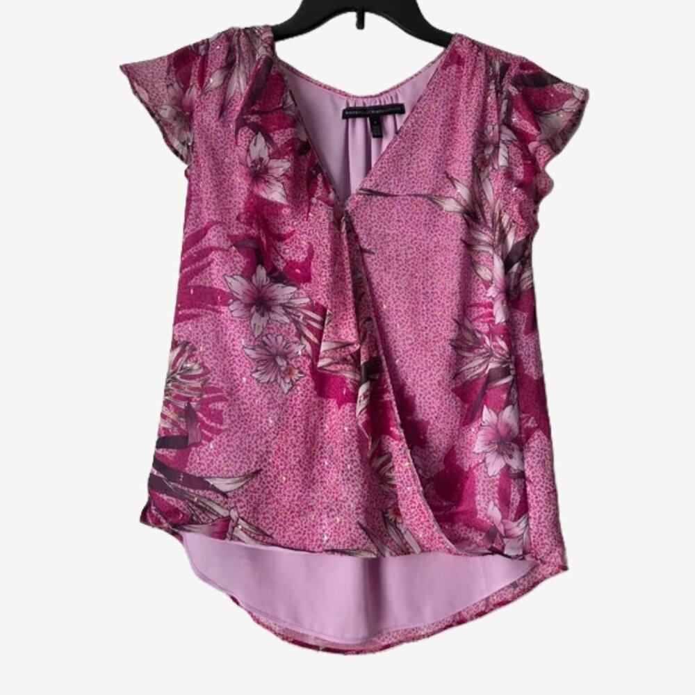 White House Black Market Pink Floral Blouse Size 4 - Picture 3 of 15